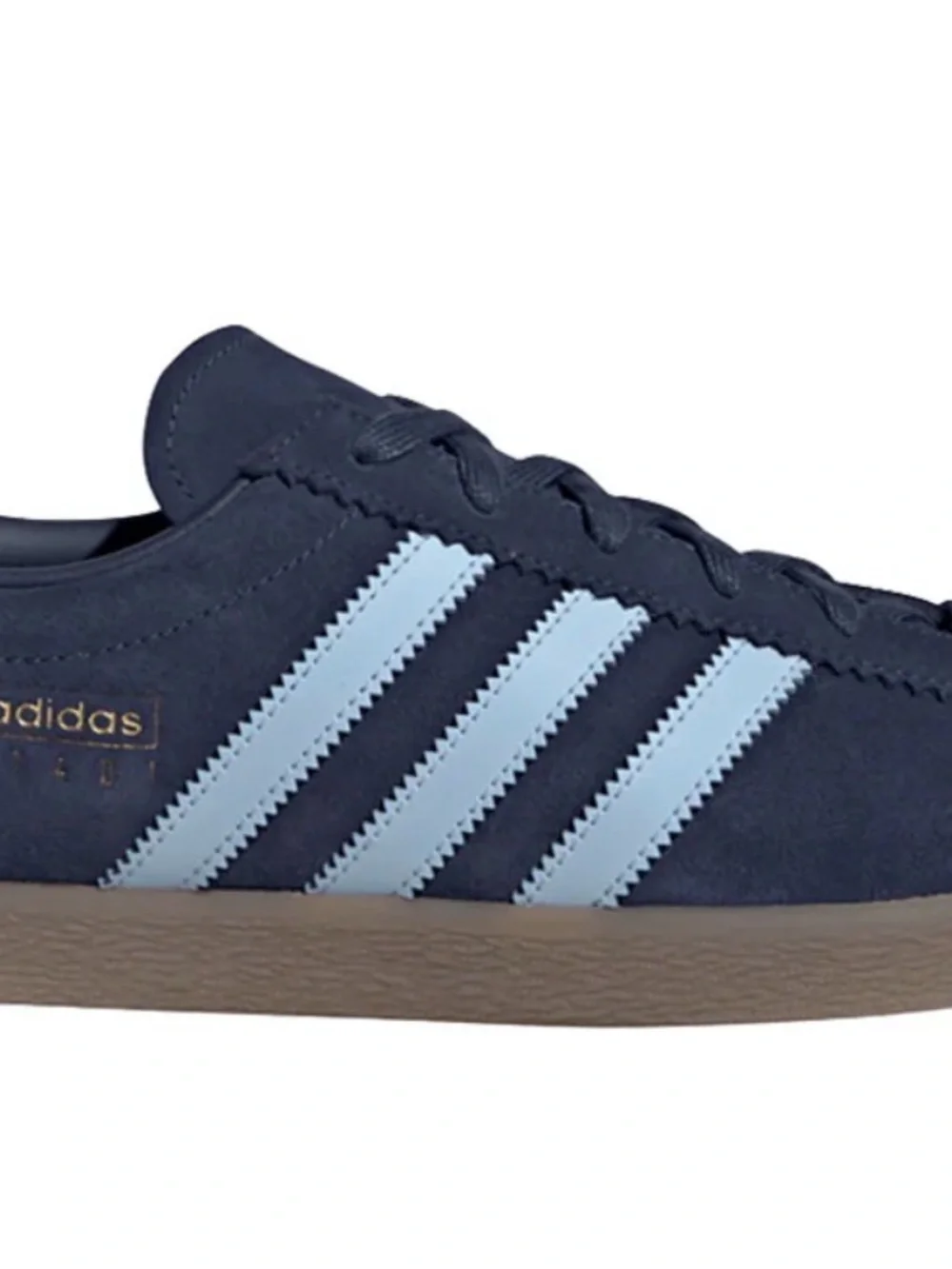 adidas Navy STADT Suede Sneakers with Light Blue Stripes and Gum Sole 10.5M